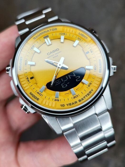 Casio AMW-880D-9AV Analog-Digital Yellow Dial Stainless