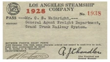 PASS  Los Angeles Steamship Company  1928  C.S. Wainright  Signed