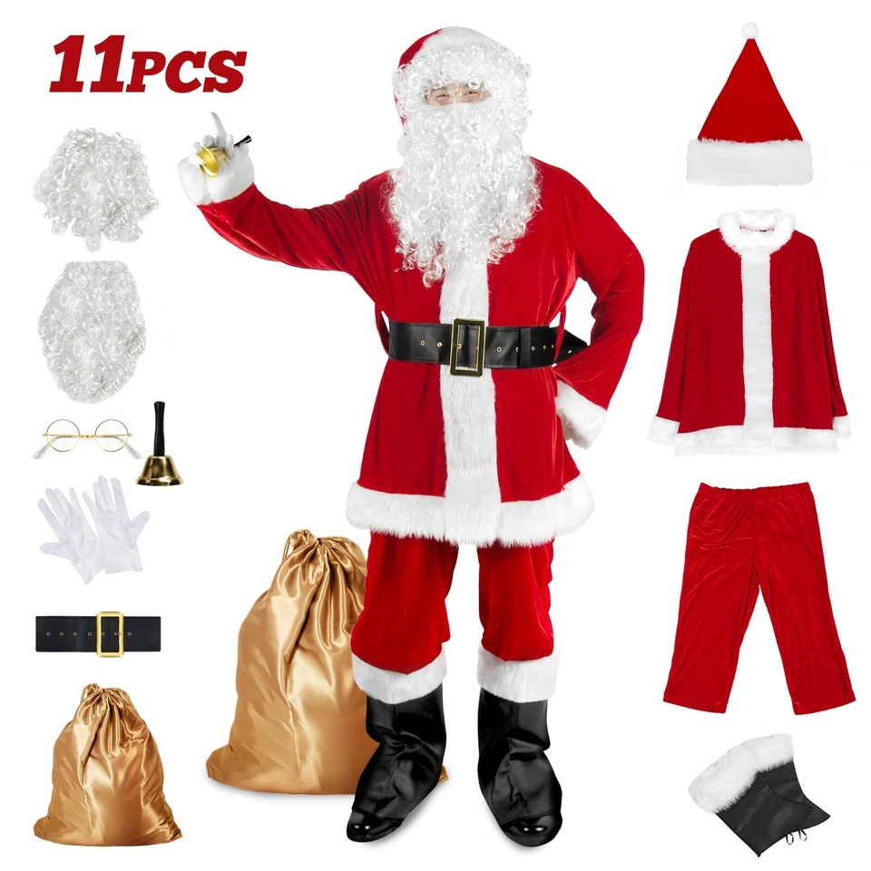  Santa Claus Costume Adult Suit Christmas Outfit Fancy Dress - Image 3 of 4