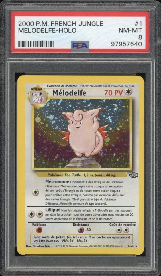 2000 Pokemon FRENCH Unlimited Jungle Mélodelfe-Clefable Holo 1/64 PSA 8 NM-MT