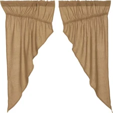 New Primitive Country Farmhouse Rustic NATURAL TAN BURLAP PRAIRIE SWAGS Curtains