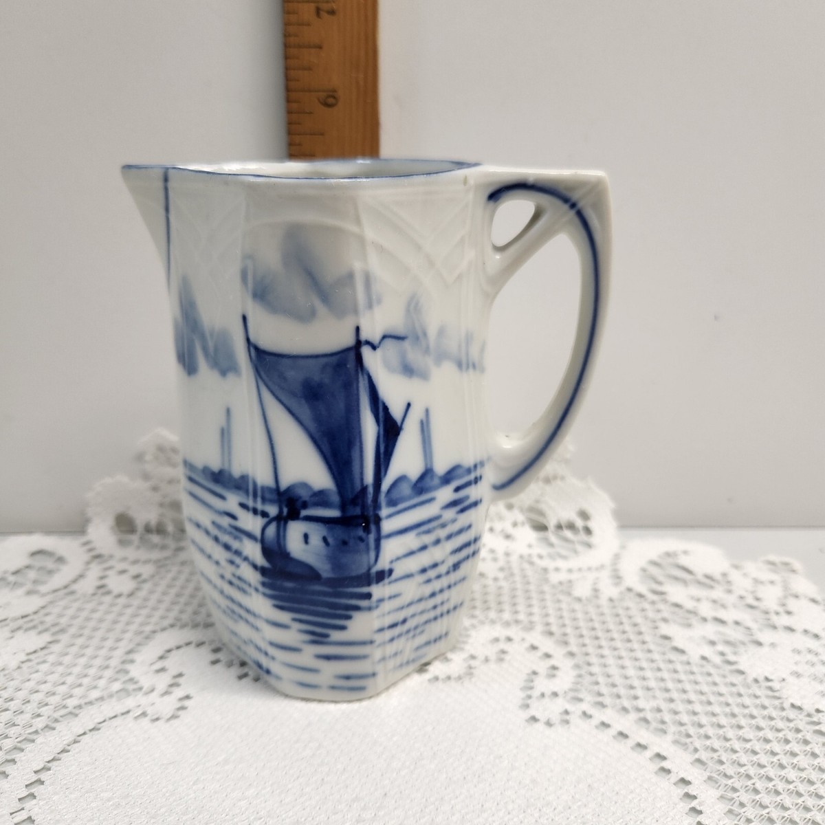 VTG ANTIQUE DELFT BLUE WHITE PORCELAIN ART DECO SAILBOAT