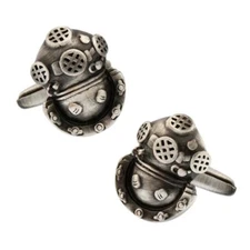 Diver Diving Scuba Helmet Pair Cufflinks in Gift Box & Polishing Cloth