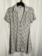 Free People Collard V Neck Button Up Short Sleeve Mini Dress Size 6
