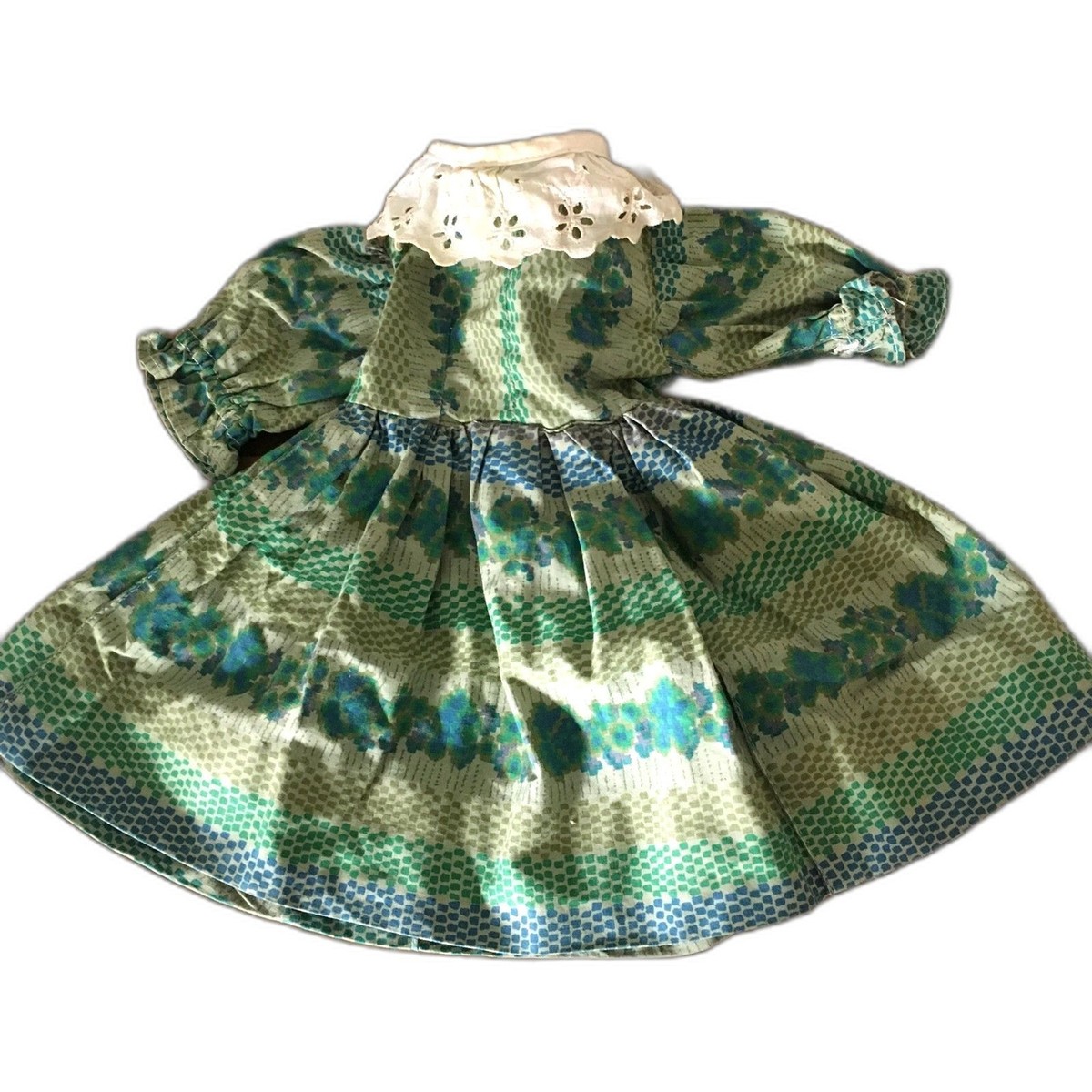 60s 70s Vintage Green Print Doll Dress