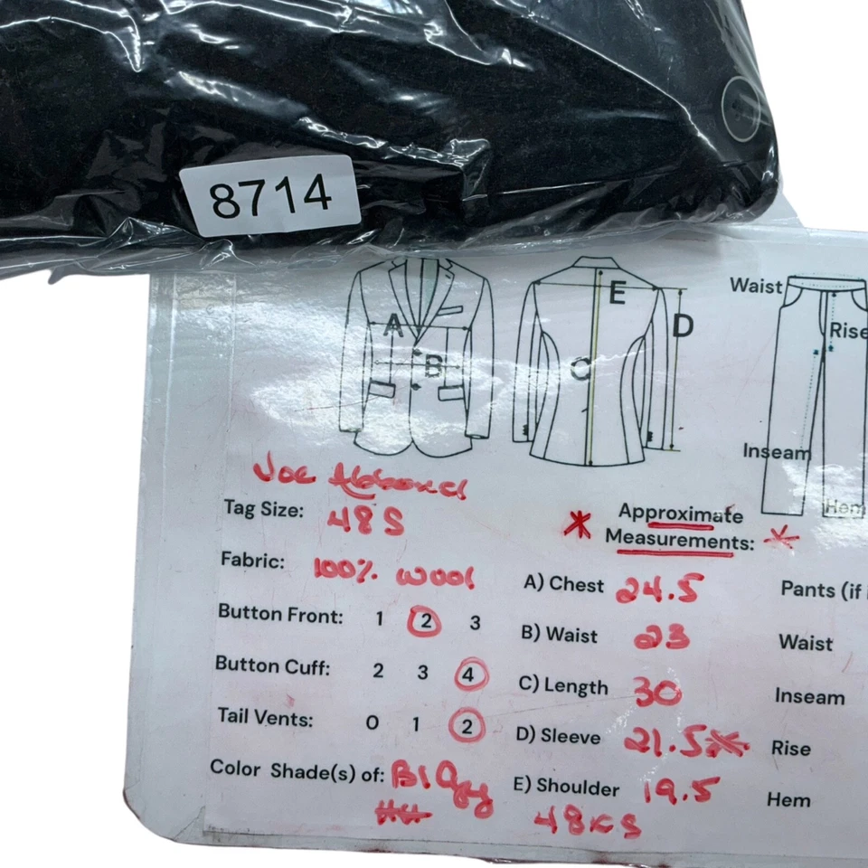 48S Joe Joseph Abboud Negro Gris Lana Traje Chaqueta Abrigo Deportivo Blazer Pata de Gallo Foto 3 de 4