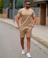 Men Summer Outfit 2-Piece Set Short Sleeve T-Shirt and Shorts Sweatsuit Set