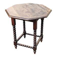 Antico TAVOLINO Ottagonale Legno di Castagno e Faggio Italia gambe a torciglione