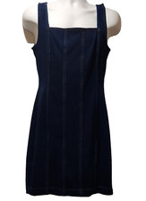 Guess Denim Seam Dress Womens Large Full Back Zip Square Neck Casual Sleeveless