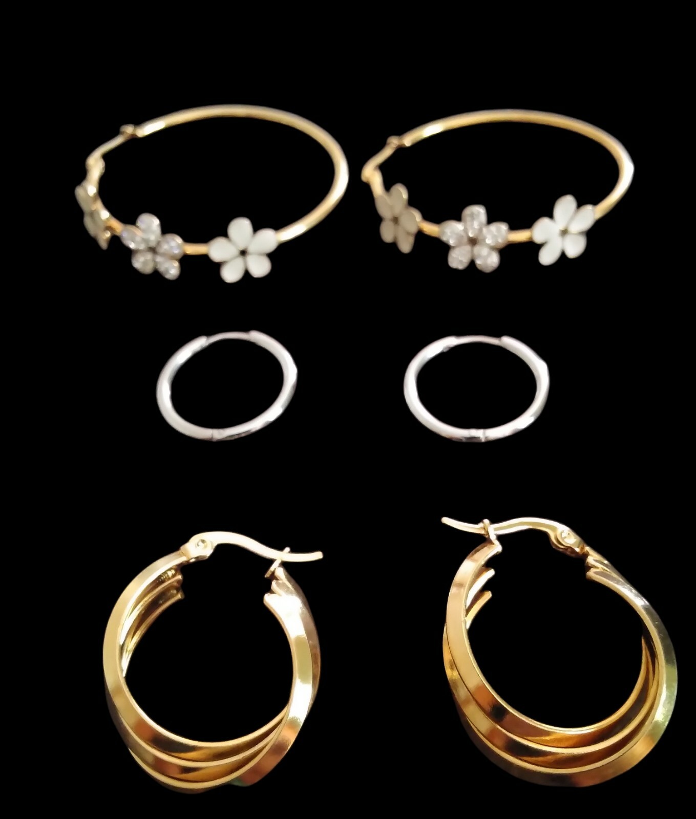 Trendy 3-Pair Stainless Steel Hoop Earrings Set-image