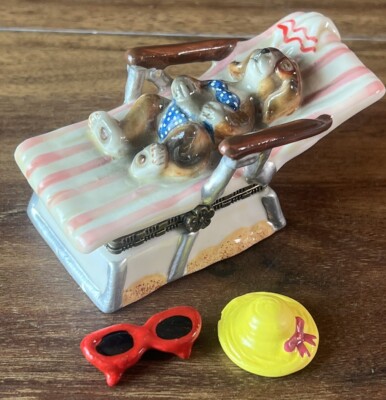 Direct Connection Industry Co 1997-2000 Decorative Dog Sunbathing Trinket Box