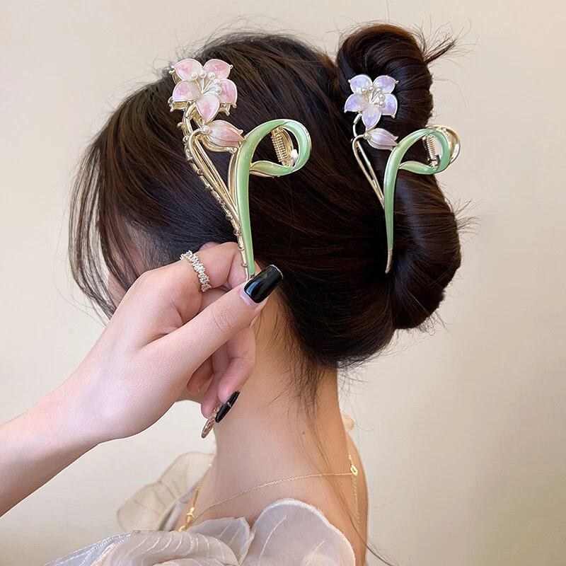 Hair Accessories Gold Lily Flower Hair Clip Large Geometric Grab Clip Hairpin