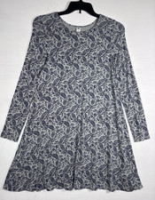 Old Navy Long Sleeve Floral Swing Dress Women Size Medium SP Stretch Gray Blue