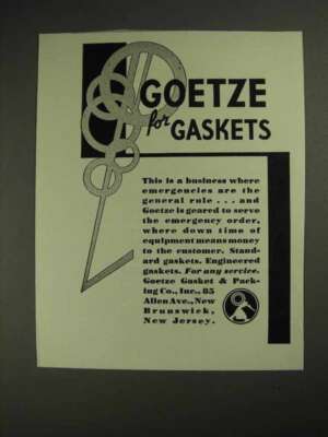 1937 Goetze Gaskets Advertisement - Goetze for Gaskets