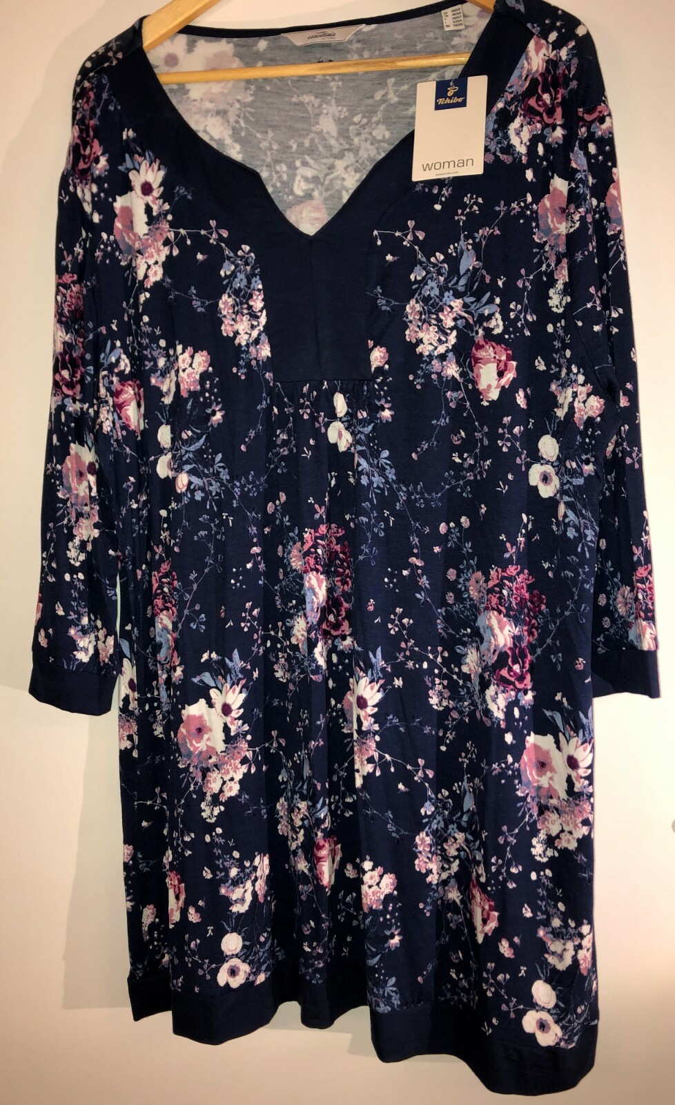 Tchibo Túnica Vestido, Estampado Flores, Azul, Talla XL, 48/50 Nuevo + Regalos+