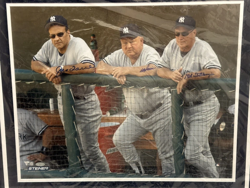 NY Yankees Joe Torre, Don Zimmer, and Mel Stottlemyre Signed 16x20 Dugout Photo - Image 2 of 4