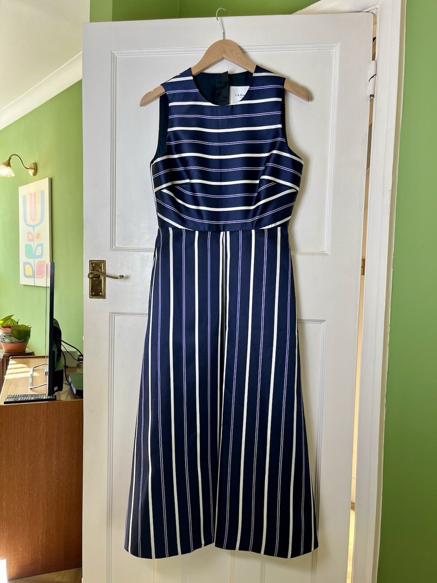 *LK BENNETT NAVY BLUE NATALEE PINSTRIPE MIDI DRESS*