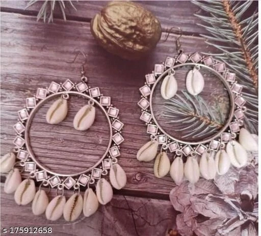 Pendiente de Plata Chanbali Kundan Oxidado Joyería Tradicional Concha Elegante Jhumka Foto 2 de 2