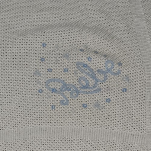 Vintage First Impressions weiße Strick Babydecke Acryl Spanien blau Bebe Nähen - Bild 4 von 7