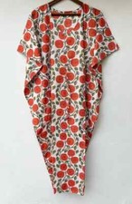 Women Cotton Orange Summer Sleepwear Beach Cover Floral Print Long Caftan Dress