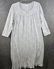 Eileen West Long Sleeve Nightgown White Blue Floral Size Small Cottagecore