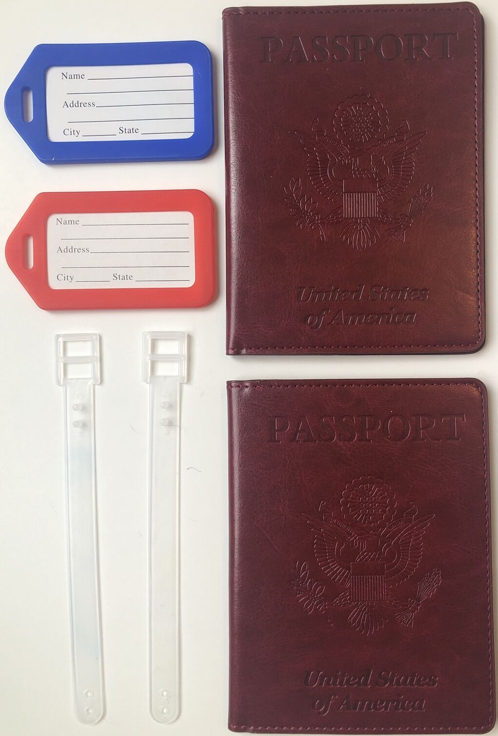 2-Pack Leather Passport Holder & Luggage Tag Set in Brown & Burgundy-image