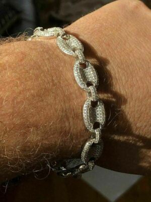 Mens 12mm Gucci Link Bracelet Solid 925 Sterling Silver ICY CZ 6-9