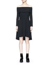 THEORY Navy Blue Fold-Over Off Shoulder Long Sleeve Asymmetric Cocktail Dress 8