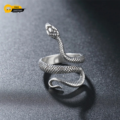 Verstellbarer Vintage Silber Schlangenring, Punkring, Gothic Schlange, Retro Schlangenring