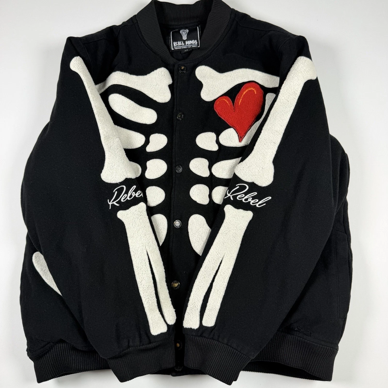 Rebel Minds Don't Kill My Vibe Skeleton Bones Melton Varsity Men Jacket XL - product detail image 4