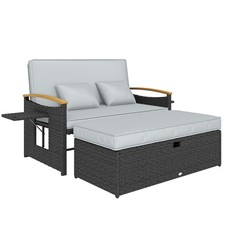 3-in-1 Convertible Rattan Garden Daybed with Storage Ottoman