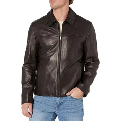 Cole Haan Brown Men's Smooth Genuine Leather Collar Jacket