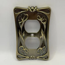 Vintage Art Nouveau Plug Plate Cover Floral Design Metal GE Brand