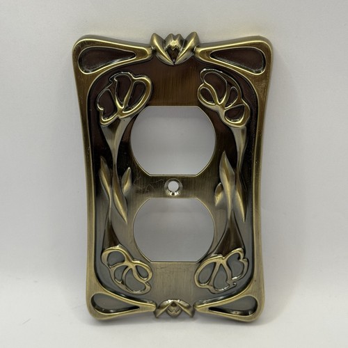 Vintage Art Nouveau Plug Plate Cover Floral Design Metal GE Brand