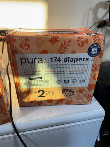 Pura Größe 2 umweltfreundliche hypoallergene Windeln, 7-13lbs, Bio-Baumwolle (174ct)