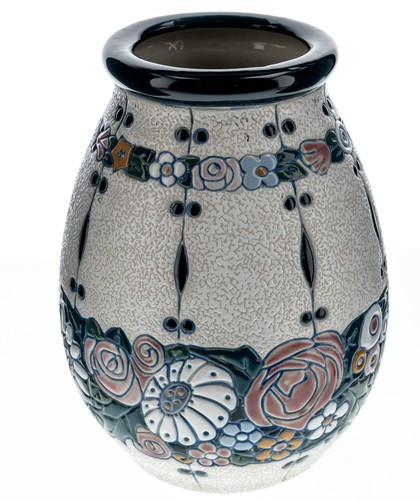 Amphora Vase Textured Mosaic Style Art Nouveau Floral Early 20th Century 10" 3lb - Picture 2 of 23