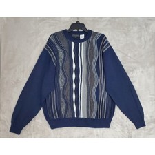 CELLINNI Sweater Mens XL Blue Coogi Style Geometric Acrylic Wool Lightweight