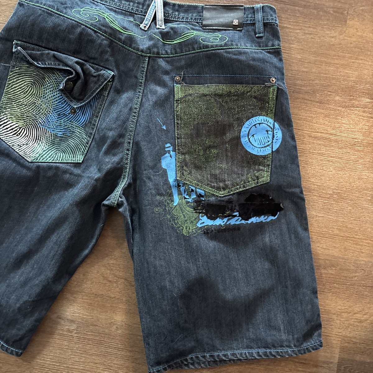 Y2K G-Unit Denim Shorts Mens 36 Blue Cotton Graphic Heavyweight 