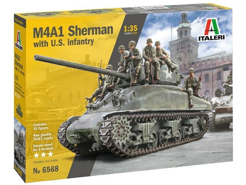Kit diorama militaire M4A1 Sherman Italeri 6568 avec soldats pour reproduire la Liberation 1/35