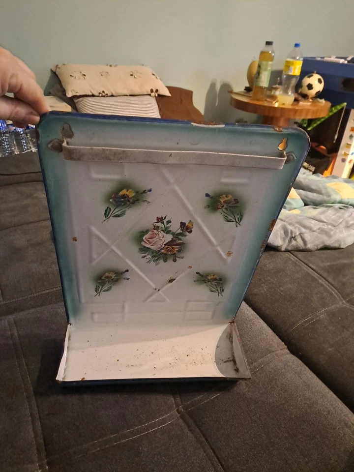 Porte Louche Cuisine Ancien Fer Tole Émaillé Japy 19ème Napoléon III Decor Fleur - Photo 2/4