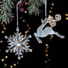Transparent Acrylic Christmas Hanging Ornaments with Glitter Snowflake Bell