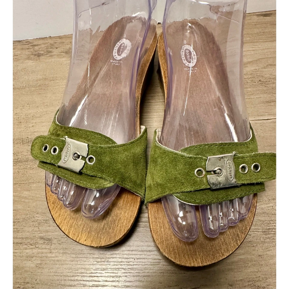 Sandalias Zueco Dr Scholls Original Verde Gamuza Madera Plataforma Mujer Talla 8 Foto 3 de 4