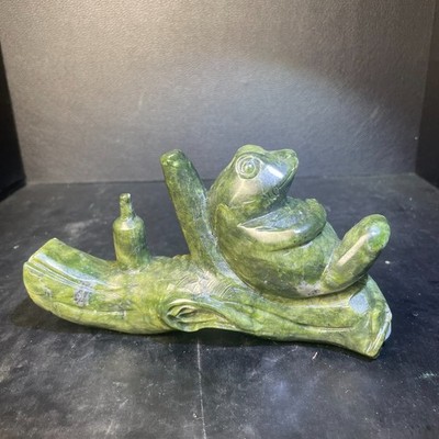 1.63LB 6.8'' Natural Xiu Yan Jade Frog Crystal Sculpture Gift Decor