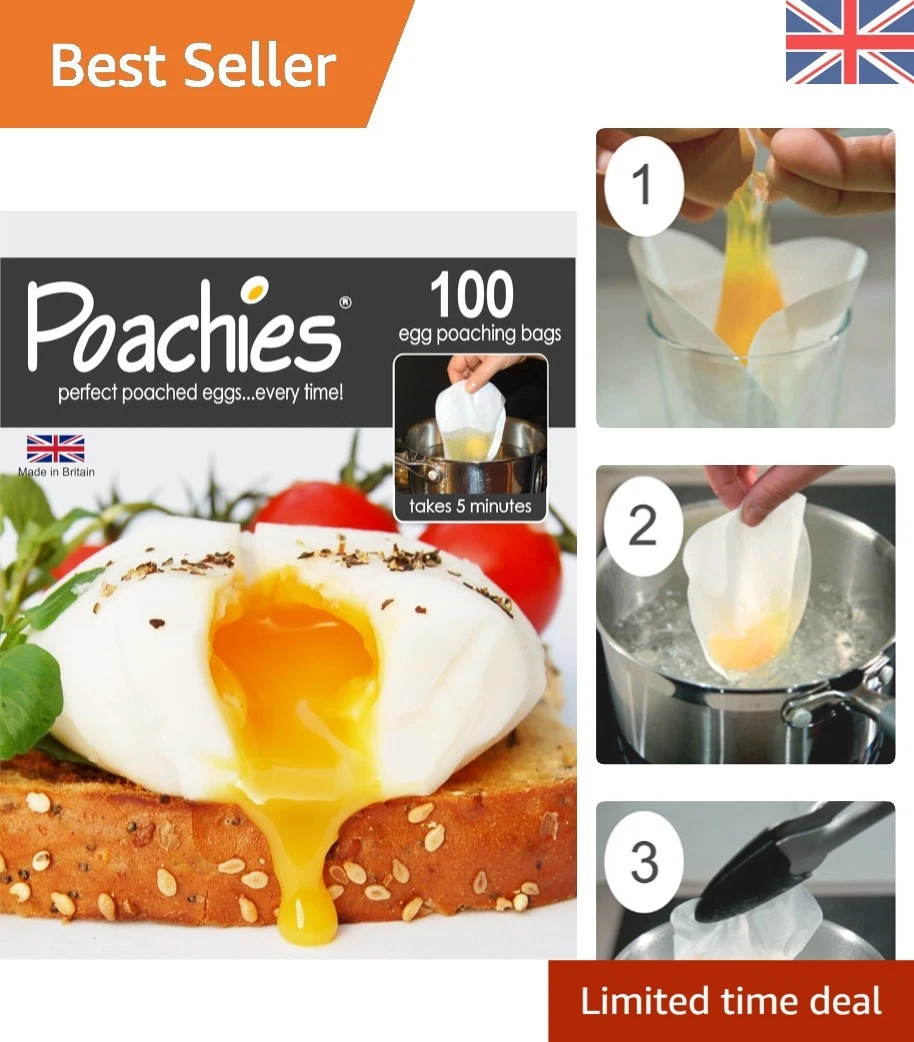 Effortless Poached Eggs with 100 Recyclable Non-Stick Poaching Bags - 17x13.5cm
