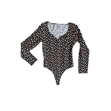 Victoria s Secret PINK Black Floral Long Sleeve Thong Bodysuit Medium