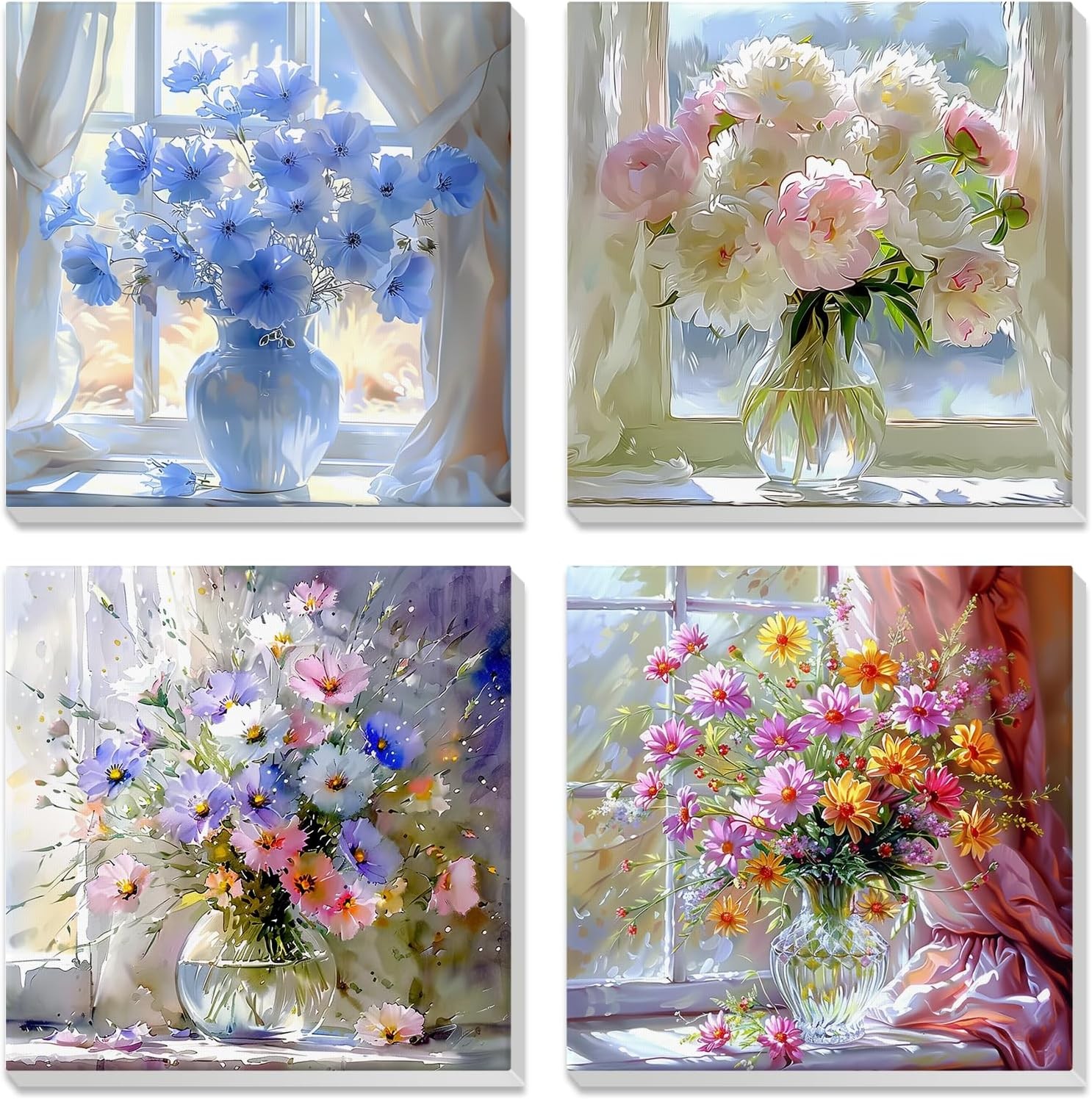 4 Pack Wildflowers in Vase Paint by Numbers for Adults Beginner with Frame, Col