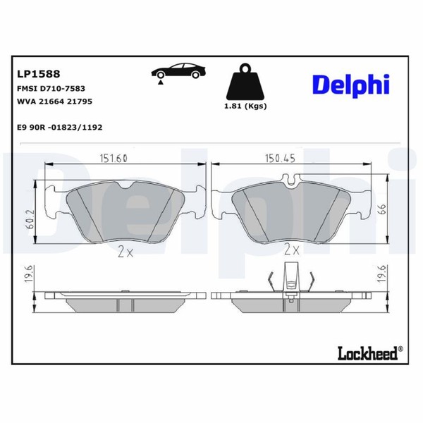 Delphi Bremsbelagsatz Scheibenbremse LP1588 FüR C208 R170 S210 CLK S202 W210 SLK-image