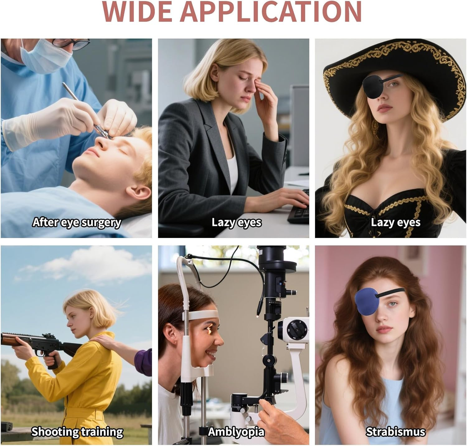 6-Pack 3D Adjustable Eye Patch for Adults & Kids Lazy Eye Amblyopia Therapy