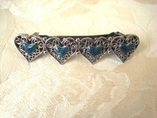 Silver Tone Openwork Hearts Barrette With Blue Enamel 3/4 x 3 3/8 In. KJ