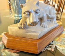 Vintage H. Warneke PENN STATE NITTANY LION DESK STATUE ON WOOD BASE. GREAT GIFT